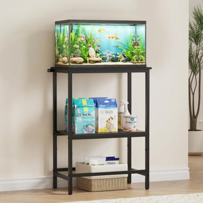 5-10 Gallon Fish Tank Stand, Aquarium Stand with 2-Tier Storage Shelves, Heavy-Duty Reptile Terrarium Stand Table with One-Piece Top for 10 Gallon Standard Model, 21.2" L x 11.8" W x 29.3" H (Black) - size: 10 Gallon