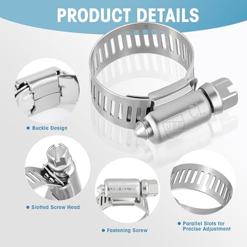 FARRAY 150 PCS Hose Clamps Assortment Kit, Adjustable 1/4"- 2"(6-51mm) Worm Gear Hose Clamps, 304 Stainless Steel Hose Clamps for Plumbing, Automotive and Mechanical Applications