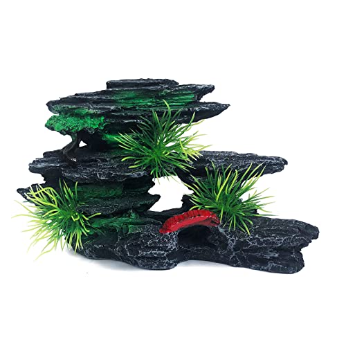 J-star Medium Aquarium Rock Mountain Decor – Realistic Resin Landscape Ornament for Fish Tanks – Enhances Underwater Scenery, Easy to Clean, Safe for Fish