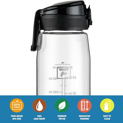Fanhaw 32 oz Clear Plastic Water Bottle, Chug Lid, Clear & Black - color: Clear&Black