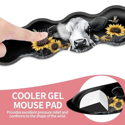 Large Gaming Mouse Pad, Keyboard Wrist Rest Pad & Wrist Support Mousepad Set, Stitched Edge, Extended, Non-Slip Base, Memory Foam Desk Mat for Office, Home,Cute Sunflower Cow - color: Cute Sunflower Cow