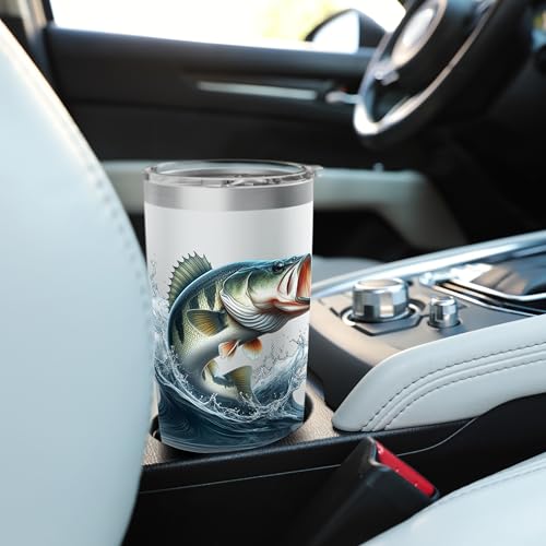 Bass Fishing Jumping Out Of The Water Outdoor Fisherman Stainless Steel Insulated Tumbler