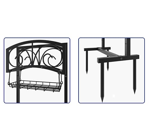 Fire Beauty Garden Hose Holder,Freestanding Water Hose Holder with Storage Basket,In ground Hose Rack Organizer for Outdoor,Detachable Hose Holder Stake,Hose Reel Stand for Outside Lawn Yard - style: Scroll Design