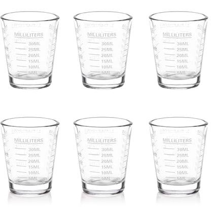 Shot Glasses Measuring Cup Set 6 Pack Espresso Shot Glasses Liquid Heavy Glass 26-Incremental Measurement 1 OZ, 2 TBS, 6 TSP, 30 ML Kitchen Tools (White) - color: 6 Pack-White