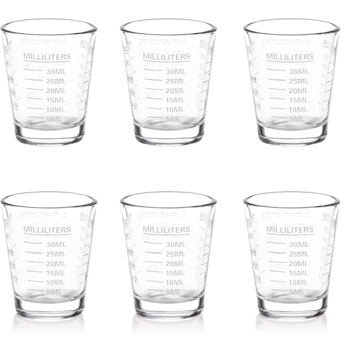 Shot Glasses Measuring Cup Set 6 Pack Espresso Shot Glasses Liquid Heavy Glass 26-Incremental Measurement 1 OZ, 2 TBS, 6 TSP, 30 ML Kitchen Tools (White) - color: 6 Pack-White
