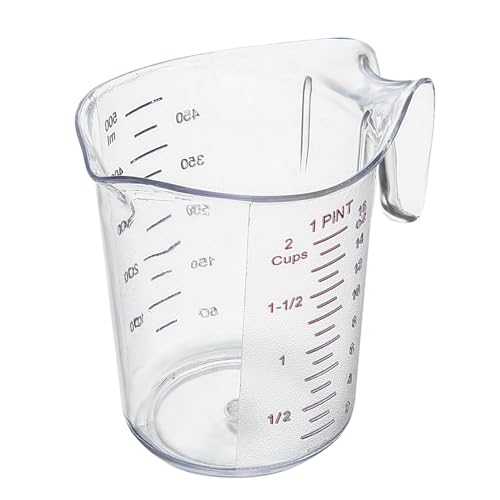Restaurantware RW Base 1 Pint Measuring Jar 1 Durable Measuring Beaker - Metric And Imperial Units V-Shaped Spout Clear Plastic Measuring Cup Handle With Thumb-Grip Tolerates Up To 248F - color: Clear, size: 5.25" × 3.75" × 5.00"