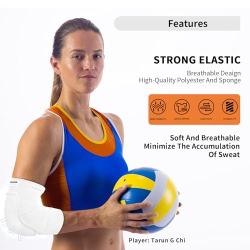 Volleyball Elbow Pads Youth 2XS-XL - Kids Teens Elbow Protector with Thicken Sponge Breathable Padding - color: White, size: Medium
