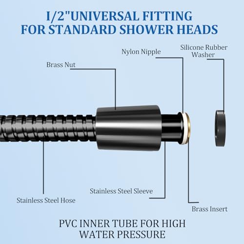 FEELSO 71 Inches Stainless Steel Shower Hose, Extra Long Replacement Hose for Handheld Shower Head with Brass Insert and Nut, Flexible and Durable Shower Hose Extension for RV and Bathroom - color: Black