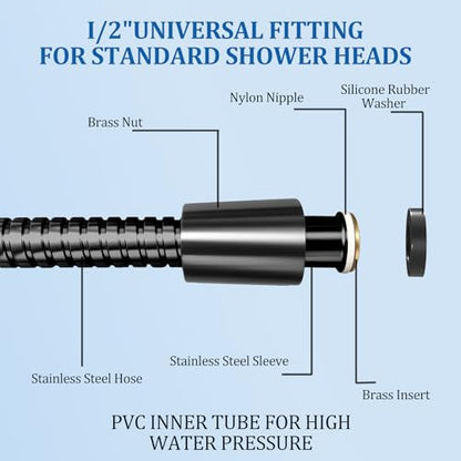 FEELSO 71 Inches Stainless Steel Shower Hose, Extra Long Replacement Hose for Handheld Shower Head with Brass Insert and Nut, Flexible and Durable Shower Hose Extension for RV and Bathroom - color: Black