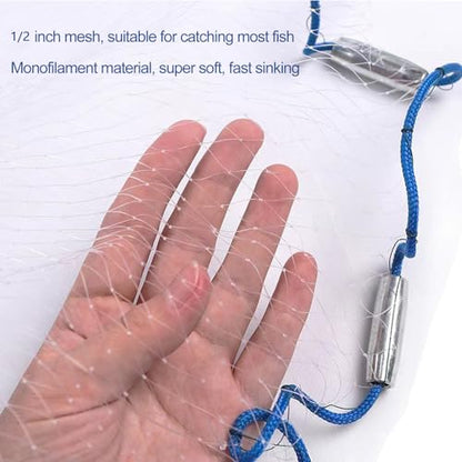 Lawaia Cast Net Cast Nets for Fishing Hand Throw Bait Nets 1/2 inch Mesh Freshwater Saltwater Fish Gear - Ideal for Shrimp, Fish & Fly Fishing with 3FT - 12FT Radius - size: 8FT/2.4mRadius