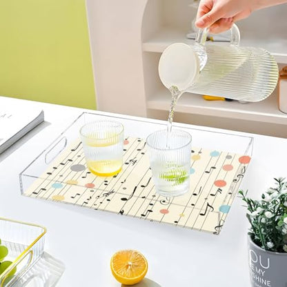 Acrylic Tray Clear Serving Vanity Ottoman Bathroom Coffee Table Countertop Organizer Raised Edge Spill Proof Multicolor Dot Music Notes - color: Multicolor Dot Music Notes