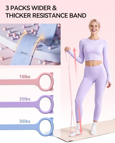 Figure 8 Resistance Bands with Handles,Silicone Exercise Band Set | Upgraded 8-Shaped Stretch Bands for Women Home Working Out Arms Back Legs Pilates Yoga Physical Therapy Multi Packs - color: 3Pcs Pink 15Lb & Purple 25Lb & Blue 35Lb
