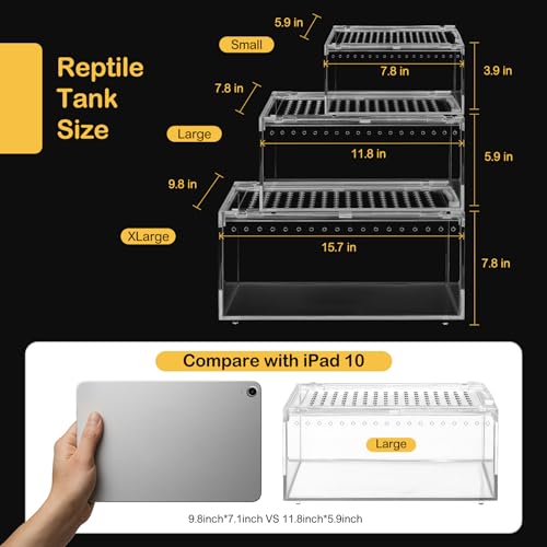 Reptile PC Terrarium,Tarantula Enclosure,Spider Tank Starter Kit,Leopard Gecko Container,Hermit Crab Habitat,Lizard Enclosure,Insect Housing,Jumping Spider Cage,Bearded Dragon Vivarium XL