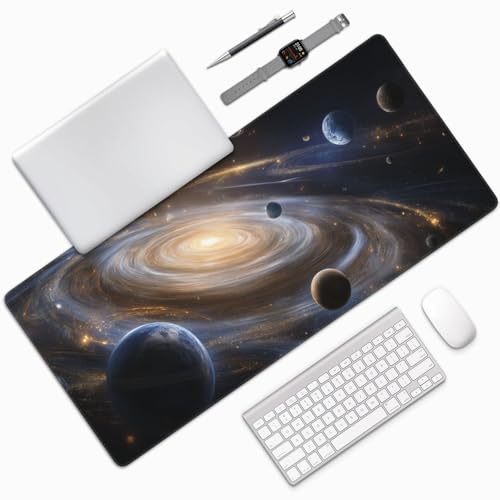 XXL Gaming Mouse Pad 35.4 x 15.7 Inch, Large Extended Desk Mousepad with Galaxy Space Design, Water-Resistant Surface & Stitched Edges, Non-Slip Rubber Base Desk Mat for Gaming, Office & Home - color: Galaxy Space