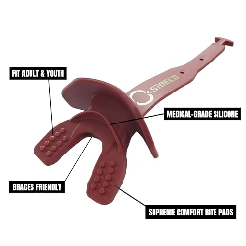 O Shield Striker Football Lip Guard with Permanent Strap - color: Maroon