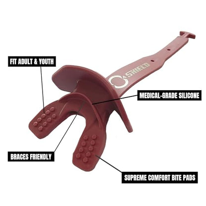 O Shield Striker Football Lip Guard with Permanent Strap - color: Maroon