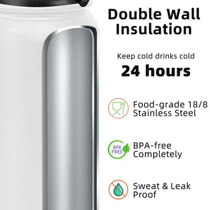 Fanhaw 20 oz Insulated Stainless Steel Water Bottle with Anti-Dust Chug Lid, Leakproof Vacuum Metal Everyday Use Bottle for Kids, Teens & Adults, Back to School Essentials (White) - color: White, style: 20 Ounces