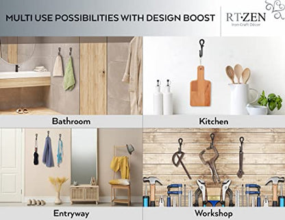 RTZEN Classic Farmhouse Wall Mount Multi-Use Wrought Iron Hook Set (3 Pack) - style: J-Hook Loop