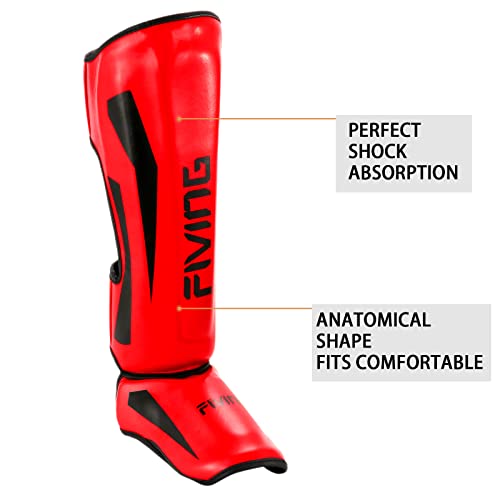 MMA Martial Arts Shin Guards,Muay Thai | Padded, Adjustable, Instep Protection, Muay Thai,Kickboxing,MMA Training, Professional Equipment - color: Red, size: Medium