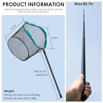 THKFISH Carbon Fiber Fishing Net - Long Handle, Portable Telescopic Landing Net - 27 to 157.5 Inch - Aluminum Mesh Frame Rubber Coated - size: 157"
