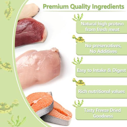 Turtle Food 5.7 OZ Natural Freeze-Dried Meat - Chicken, Duck, Salmon - Premium Food for Turtles, Box Turtle, Aquatic Turtle, Baby Turtles, Freeze Dried Turtle Treats