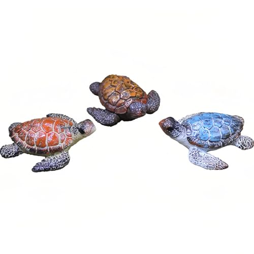 3 Pack Aquarium Decor,Realistic Resin Small Sea Turtle Fish Tank Decorations,Reptile Tanks Ornaments Accessories for Shrimp,Hermit Crab,Pet Axolotl,Goldfish,Water TurtlesBlue,Red andOrange