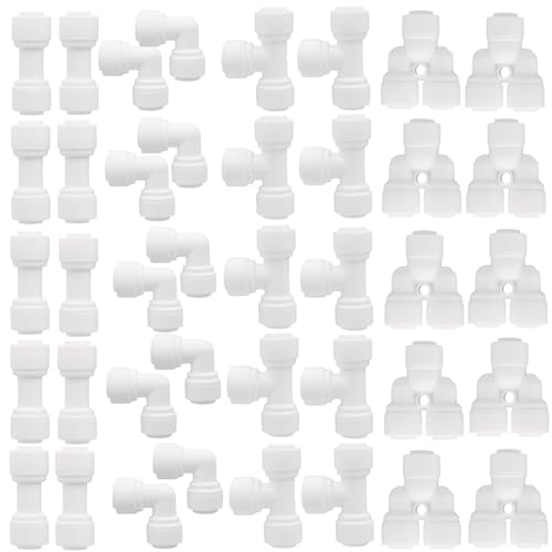 40 pcs Water Tube Fittings Kit,1/4" OD Quick Connect Push to Connect Fittings for RO/DI Water Filter System - style: 1/4 inch fitting kit(40)