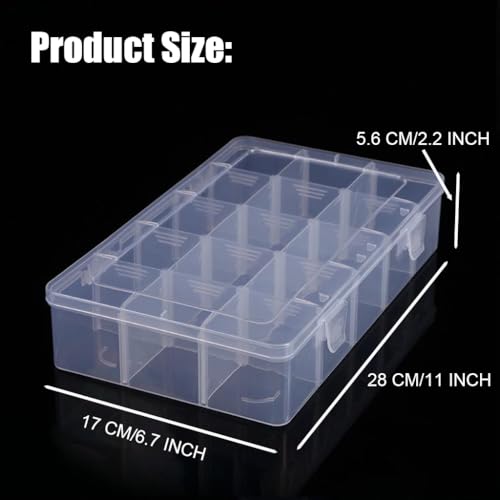 2 Pcs Large 15 Grids Plastic Organizer Box Clear Storage Container with Adjustable Dividers for Beads, Washi Tapes, Art DIY Crafts, Jewelry, Fishing Tackle, Component and Small Parts