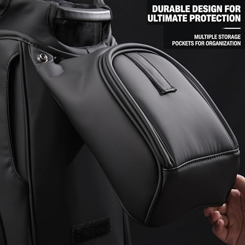 14-Way Full Length Dividers Golf Cart Bag - Waterproof Synthetic Leather Golf Bag with 15 Pockets, Durable Golf Club Bag for Men & Women, Available in Black, Blue, Gray - color: Balck