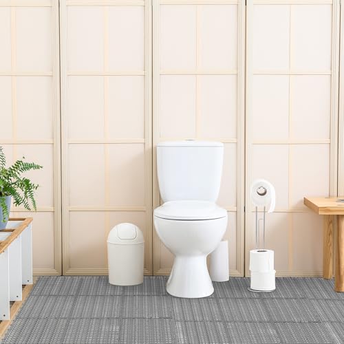30 Pcs Anti-Slip Drainage Tiles Interlocking Shower Floor Mats 12" x 12" Soft TPE Bathroom Splicing Mats with Drain Holes for Pool, Deck, Garage & Pet Areas(Gray) - color: Grey