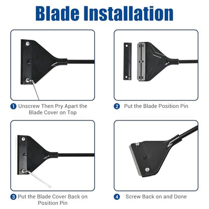 Algae Scraper for Glass Aquariums - 24.5 Inch Rigid Long Handle Aquarium Razor Scraper Tool, Screw-Locked Fish Tank Cleaner with 10 Stainless Steel Blades & Hex Wrench, Optimized for Flat Glass - size: 24.5inch