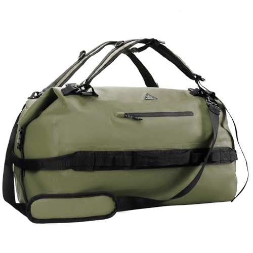 Haimont IPX7 Waterproof Roll-Top Dry Duffel Backpack Bag - color: Army Green, size: 60L