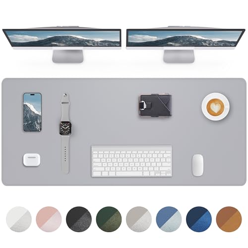 AFIING Leather Desk Pad Protector- 48" x 17" Office Desk Mat, Non-Slip PU Leather Mouse Pad, Waterproof Desk Blotter Mat, Desk Cover Mat for Office and Home (Light Grey) - color: Light Grye, size: 48" x 17"