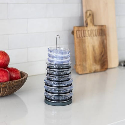 Tumbler Lid Organizer for Cabinet & Countertop - Slim Space-Saving Lid Holder with 9" Sturdy Bar & Weighted, Non-Slip Base - Vertical Storage Cup Lid Organizer - Collapsible Lid Rack for 10 Lids