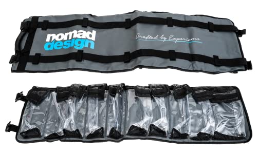 Nomad Design Lure Roll - Large Size with 10 Pockets Respectively, Portable Waterproof Tarpaulin Fish Lure Bag - Heavy Duty PVC Window, Mesh Cleaning & Drying Tabs