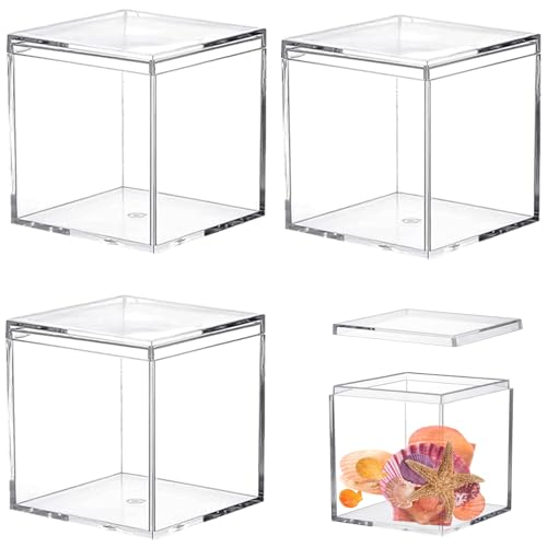 Acrylic Candy Box Clear Square Cube Display Boxes Jewelry Storage Box Acrylic Boxes with Lids for Weddings Birthday Party - size: 3 x 3 x 3 Inch