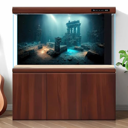 Fantasy Lost Underwater City Aquarium Background Misty Ancient Temple Stone Columns Fish Tank Background Under Water Magical Foggy Ruined Atlantis Buildings Reptile Tank Enclosure Backgrounds 36x18in