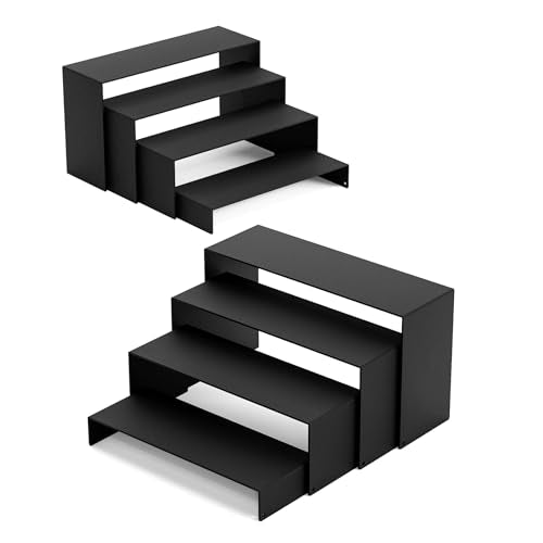 Black Matte Metal Display Stand,8 Pcs 2 Set Display Risers, Metal Rectangular Display Shelf Holders for Showcase, Dessert, Perfume, Vendor Events, Cupcake Stands, Toys Display Shelves ( 8Pcs-Black, 7”L~8”L~9”L ) - color: 8Pcs-Black