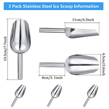3 Packs 6 Ounce Stainless Steel Ice Scoop Small Metal Food Scoop for Home Kitchen Shop Bar Buffet Ice Cube Candy Popcorn Coffee Beans Food Jars Canister