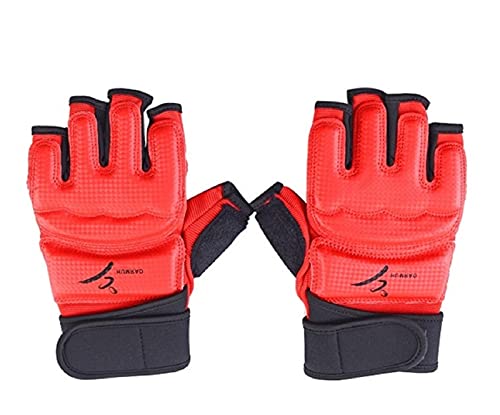 Men Kids Taekwondo Gloves Punch Bag Boxing Martial Arts MMA Sparring Grappling Muay Thai Training PU Leather Wrist Wraps Gloves (Large, Red)