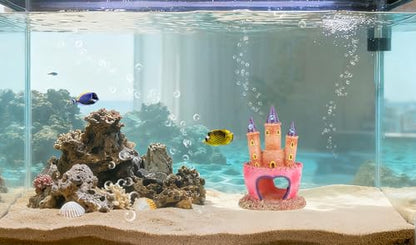 Pink Princess Castle Aquarium Ornament - Resin Fish Tank Hideout Cave for Betta Fish Cute Castle Aquarium Accessories