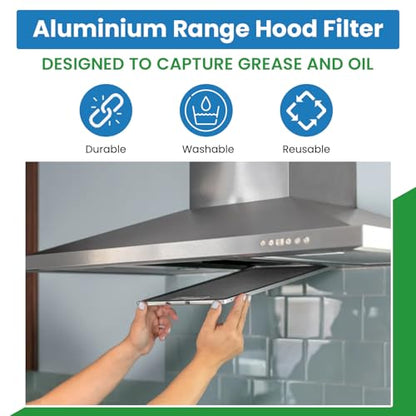 Range Hood Filter Replacement for Stove Exhaust Fan, Aluminum Vent Filter to Trap Grease & Smoke, Range Hood Grease Filters Filters, Universal Compatibility 97007696 & GE WB2X2052