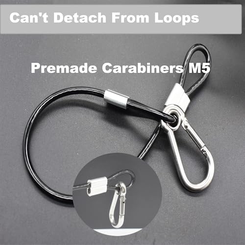 10 pcs 12 inch Vinyl Cover Coated Stainless Steel Wire Rope Lanyard Cable Tether Safety Strap with Hooks and 2 Loops (4mm Thickness), Black - color: 10pcs_Black, size: 12"/30cm