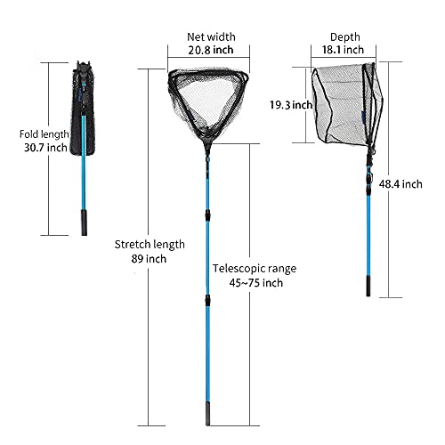 SAN LIKE Fishing Net Fish Landing Net Collapsible Fish Net with Anti-Slip Telescoping Rubber Pole Handle for Kids Adults in Saltwater Freshwater Multi-Size Extending to 37/42/43/51/69/71/89/98inch - color: Aluminum pole,length 48.4" to 89"
