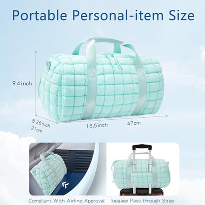 Quilted Gym Bag for Women,Duffle Bag for Travel with Wet Pocket,Carry on Weekender Bags for Women,Travel Bag with Shoe Compartment (Ice blue) - color: Ice blue