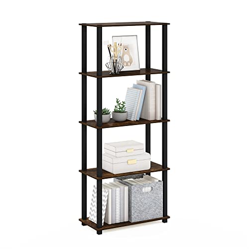 Furinno Turn-S-Tube 5-Tier Multipurpose Shelf Display Rack with Square Tubes, Amber Pine/Black - color: Amber Pine/Black, size: 5-Tier Square Tube