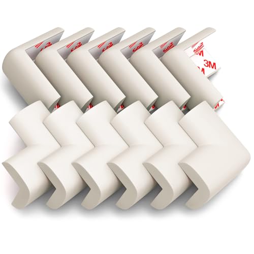 12-Pack Baby Proofing Corner Protectors, Furniture Corner and Edge Safety Bumpers, Soft Rubber Foam Cushion Covers, 3M Taped Corner Guards, Baby Child Proofing Pads for Tables & Furniture, White - color: White, size: 12corners