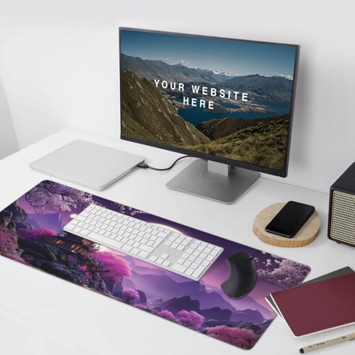 XXL Gaming Mouse Pad 35.4 x 15.7 Inch, Large Extended Desk Mousepad, Water-Resistant Surface, Stitched Edges, Non-Slip Rubber Base Desk Mat for Gaming & Office - color: Cherry Moon