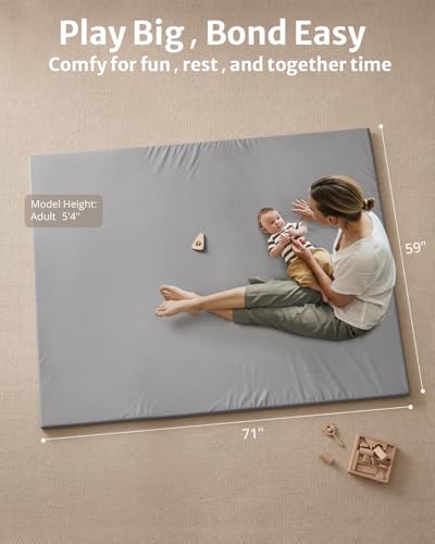 Blissful Diary Vegan Leather Baby Play Mat, 71''x59'', Light Gray - color: Light Gray, size: 71" X 59"