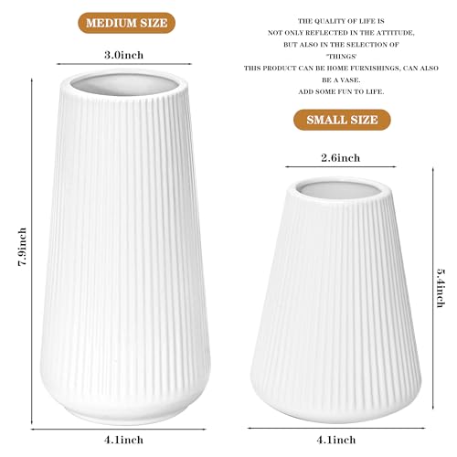 White Ceramic Vase, GUKJOB Small Cute Flower Vase for Pampas Grass, Home, Living Room, Dining Table, Farmhouse, Office Decor, Bedroom, Table, and Kitchen Shelf (White- 2PCS)